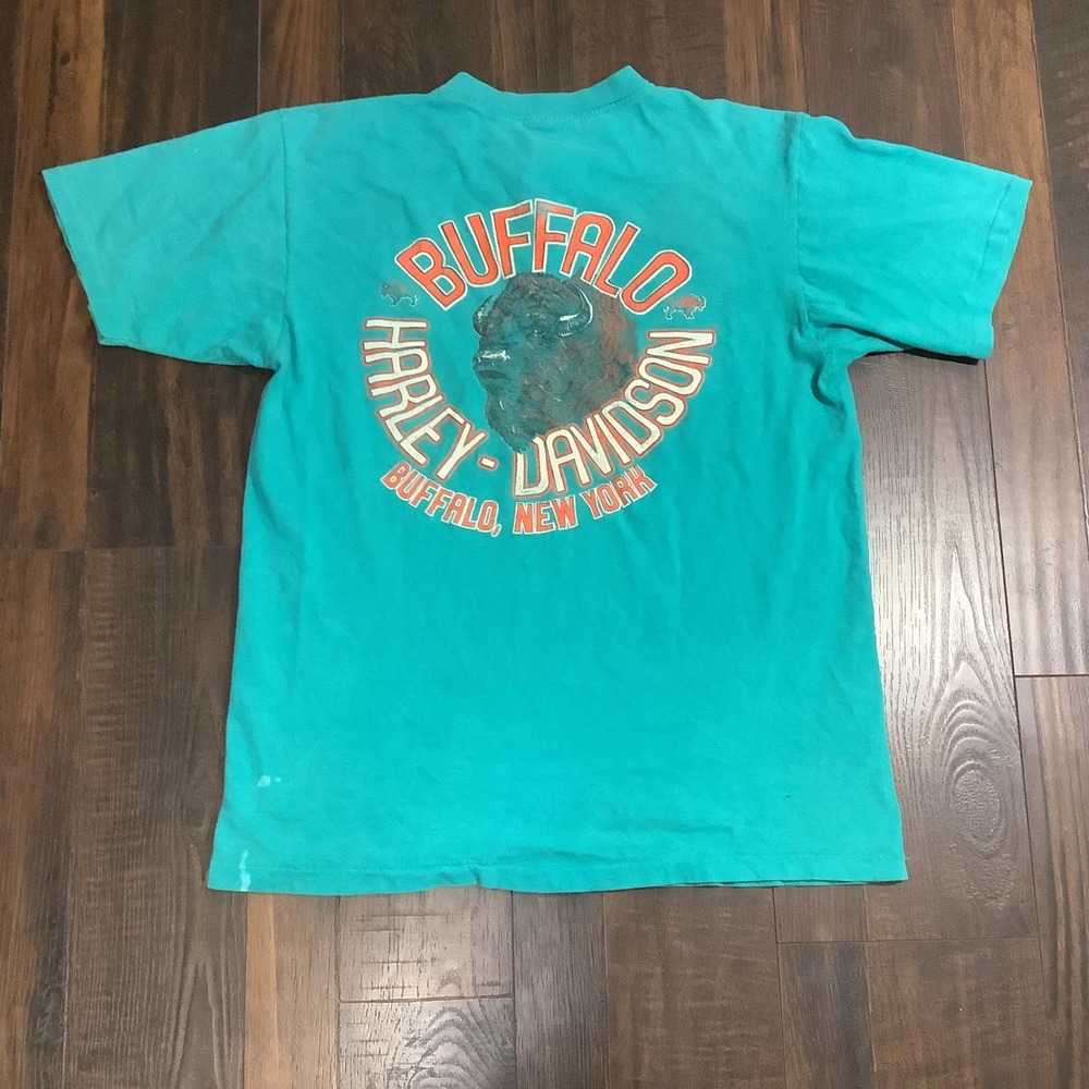 Vintage Harley Davidson Buffalo NY Henley T-Shirt Teal Hanes Beefy-T Large